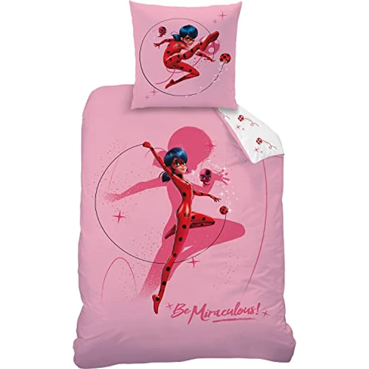 BERONAGE Miraculous Ladybug Kinder-Bettwäsche Shadow Rosa 135 x 200 + 80 x 80 cm 100% Baumwolle Biber-Flanell-Qualität mit Reißverschluss, deutsche Größe – Bild 3
