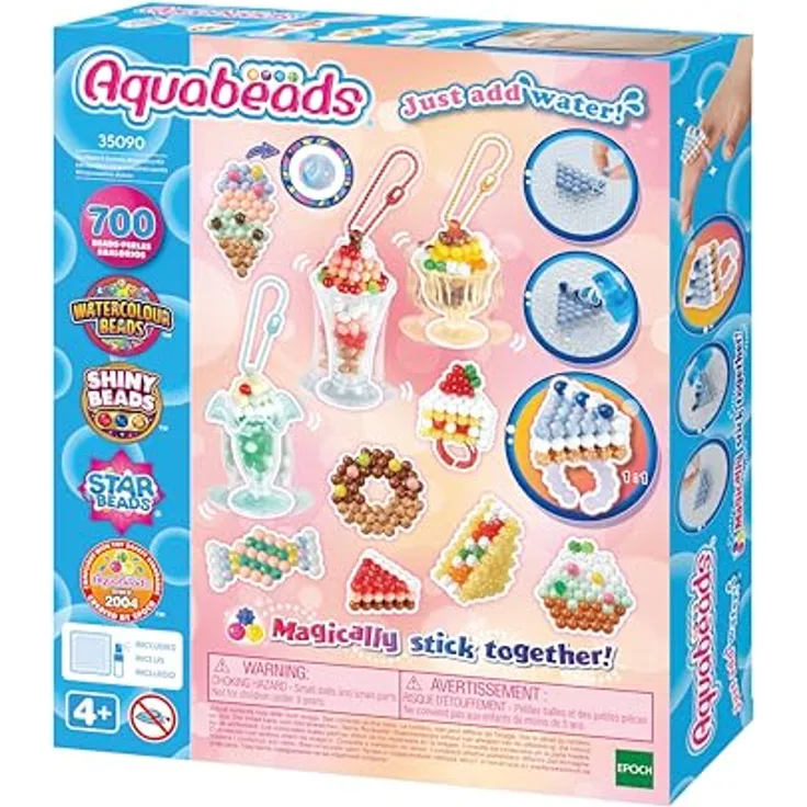 Aquabeads Kreativset Süßigkeiten Anhänger Bastelset, 700 bunte Perlen, ideal für Kinder ab 4 Jahren, inklusive Anhänger- und Ring-Adaptern
