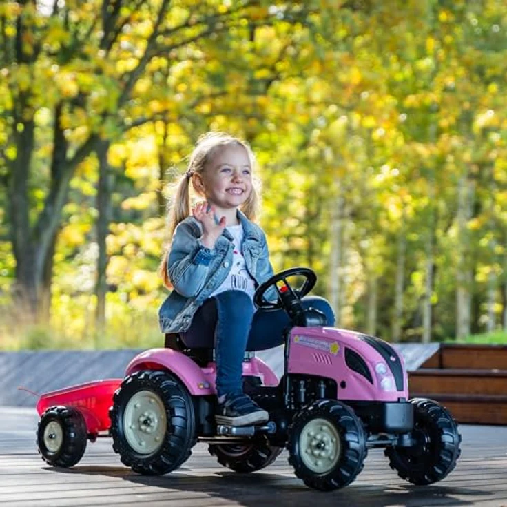 Falk FALK Pedal Tractor Country Star Pink + Trailer and Horn from 2 Years. – Bild 2