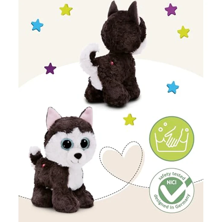 NICI GLUBSCHIS Kuscheltier Hund Husky Barkley 15 cm - Farbenfrohes Stofftier mit großen, niedlichen Glitzeraugen - Rosa Ohren - Original NICI Plüsch-Fell - Sammelfieber - 49398 – Bild 3