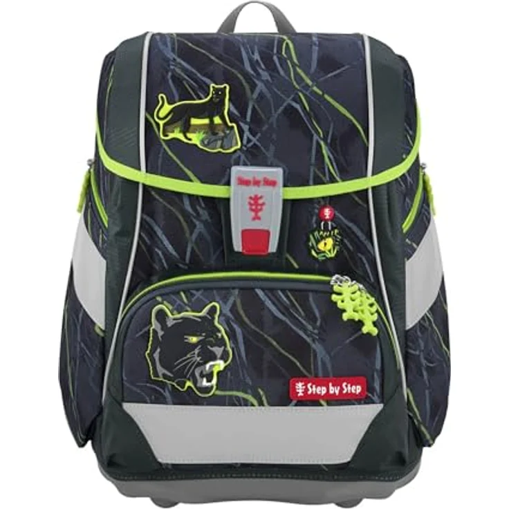 Step by Step Schulranzen-Set 2IN1 PLUS „Danger Cat Chiko“, grau-grün, ergonomischer Tornister mit Reflektoren, höhenverstellbar mit Hüftgurt, 19L, 6-teilig für Jungen ab der 1. Klasse – Bild 2
