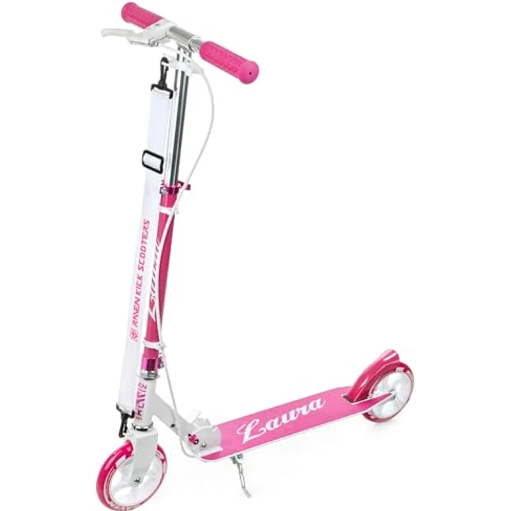RAVEN Laura Tretroller Kickscooter für Kinder, klappbar, höhenverstellbar, mit Handbremse und Tragegurt, 145mm Räder – Bild 2