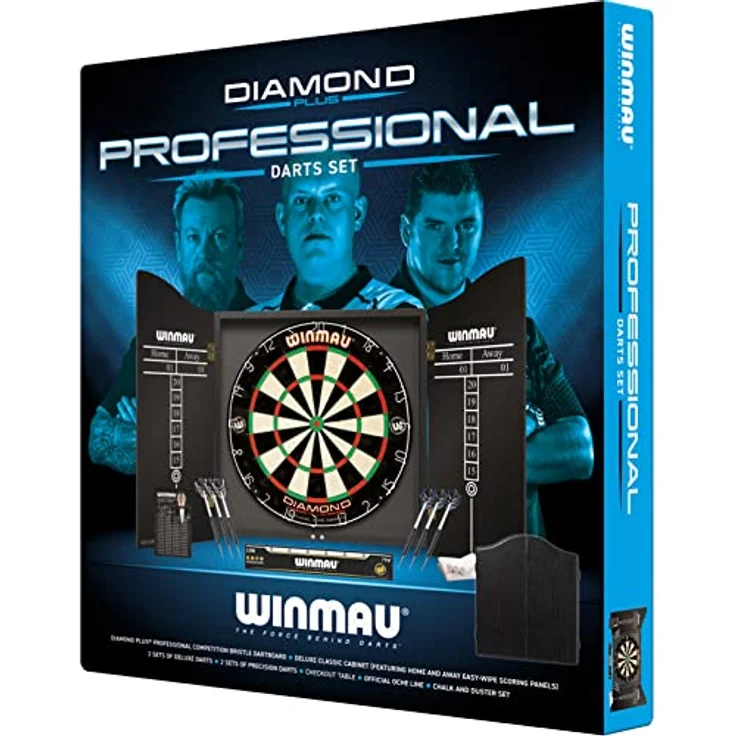 WINMAU Professionelles Dart Set, Diamond Plus Dartscheibe mit Hochwertigem Schrank und Oche Line – Bild 5