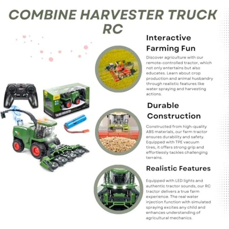 COIL Ferngesteuerter Traktor ab 3 Jahre für Kinder - Bauernhofspielzeug mit LED-Licht und Sound, Wassersprüh-Funktion, Langlebiges ABS-Material, TPE-Anti-Rutsch-Reifen – Bild 2