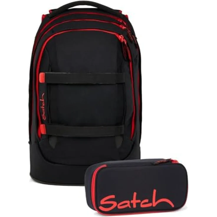 Satch pack Schulrucksack Set 2tlg. inkl. Schlamperbox, 30 Liter Volumen, 3D Soft-Mesh Rückensystem, Fire Phantom – Bild 1