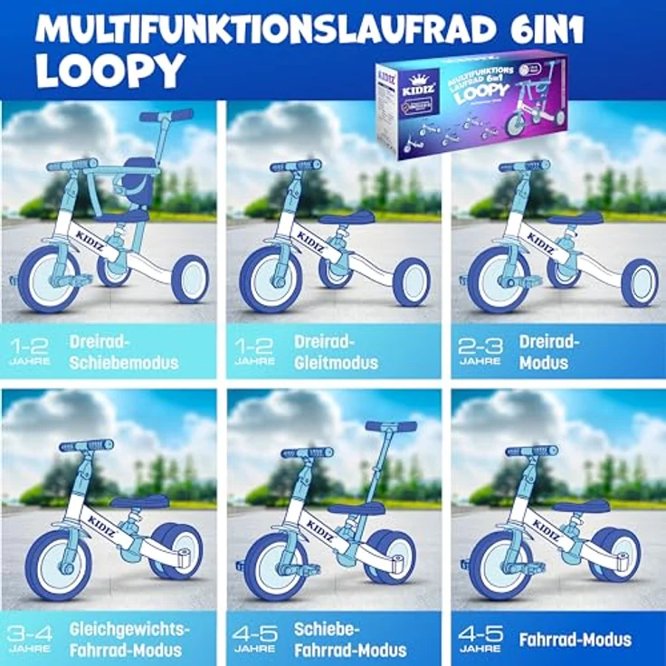 KIDIZ® 6in1 Laufrad Dreirad Rosa | Lauffahrrad Kinder ab 1-5 Jahre | Sicherheitsbügel Sicherheitsgurt Klingel & Spiegel | Wachstumsanpassung & Straßentauglichkeit – Bild 2