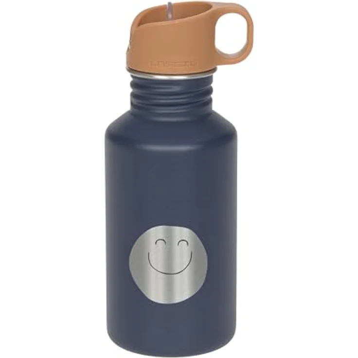 LÄSSIG Edelstahl Trinkflasche 500ml, BPA-frei, auslaufsicher mit Sporttrinkverschluss, Little Gang Smile, navy – Bild 1