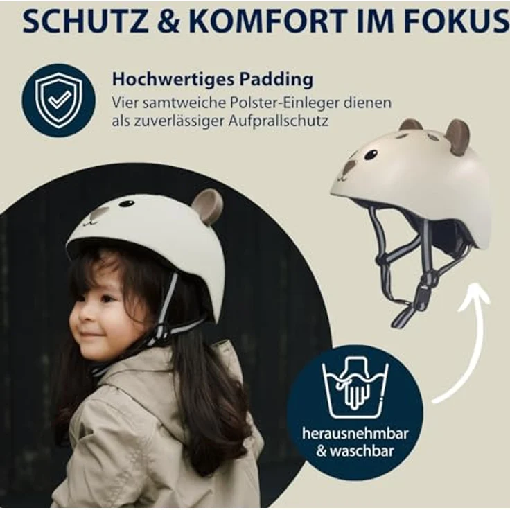 HUDORA Kinderhelm Beary - Bequemer XXS/XS Fahrradhelm mit Bären-Motiv - Hochwertiger Helm für Mädchen & Jungen - Ideal für Laufrad / Scooter & Fahrrad – Bild 4