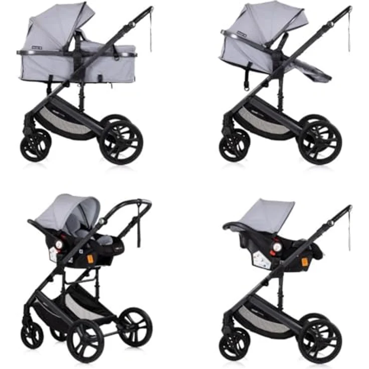 Chipolino Kinderwagen 3 in 1 Amore, mit Babyschale, Adapter, Wickeltasche und Fußabdeckung, hellgrau – Bild 4
