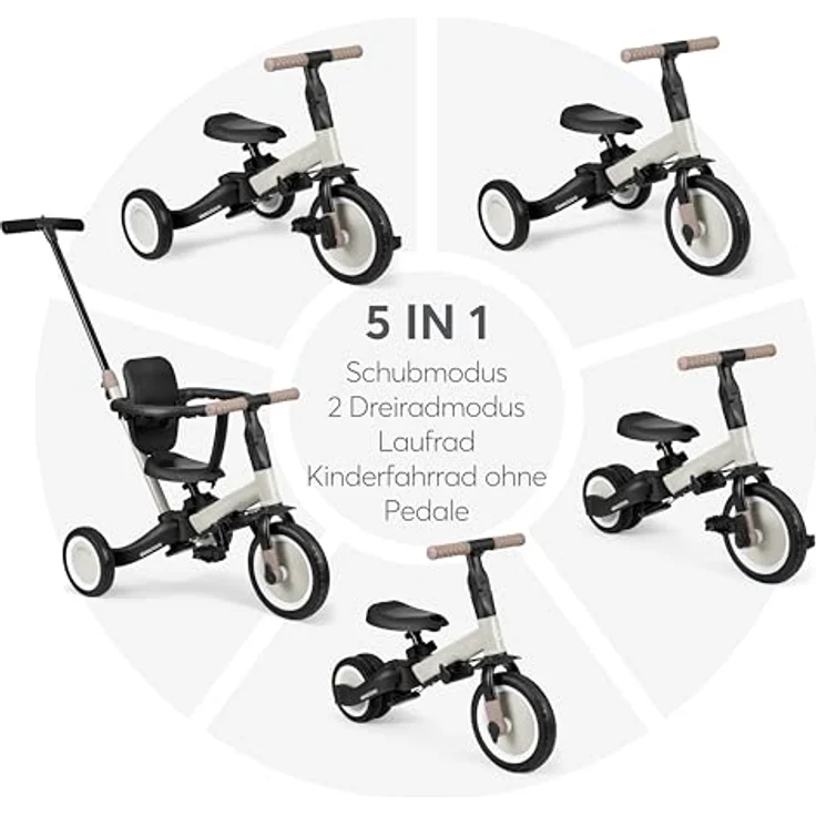 Kikkaboo Dreirad Flip 5 in 1, Stahlrahmen, rutschfeste Griffe, verstellbar, Schwarz – Bild 4
