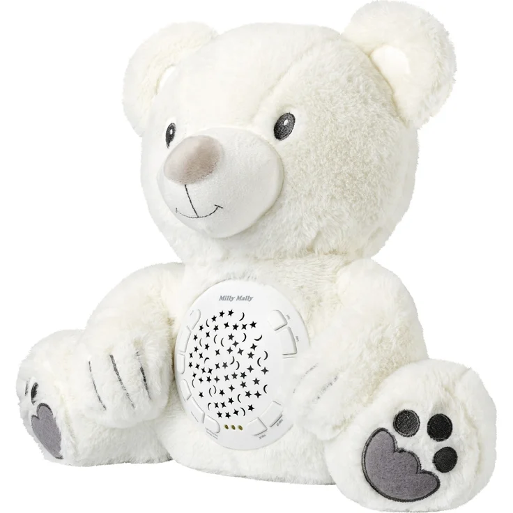 Milly Mally Milly Bear, Plüschspielzeug mit Projektor, 34 cm, weiß