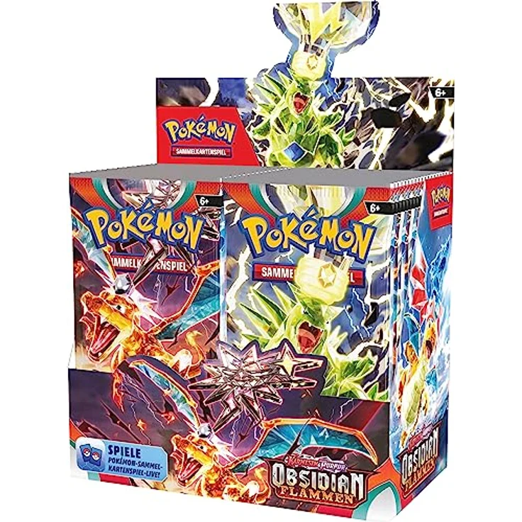 Pokémon-Sammelkartenspiel: Boosterpack-Display-Box Karmesin & Purpur – Obsidianflammen (36 Boosterpacks) – Bild 3