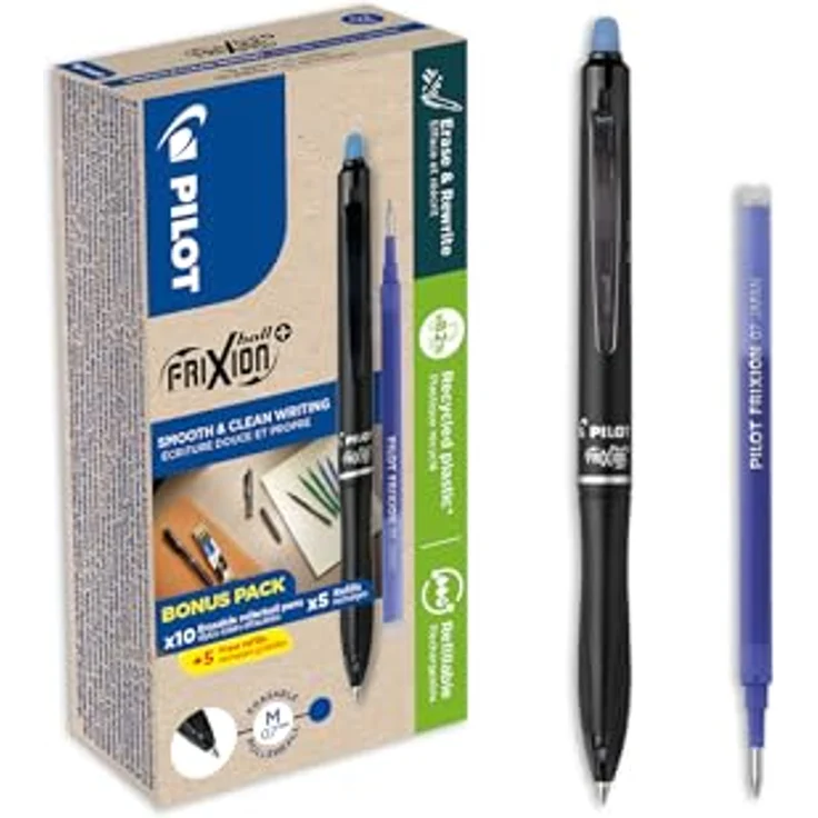 Pilot Frixion Ball Plus+ 0.7, radierbarer Rollerball aus 82 % recyceltem Kunststoff, blau, Greenpack mit 10 Refills – Bild 2