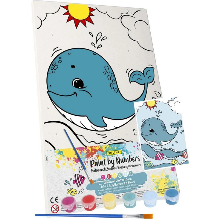 Online Pen Malen nach Zahlen Leinwand-Malen für Kinder (mit Farbtöpfchen & Pinsel), Motiv Wal, 19x29 cm – Bild 1