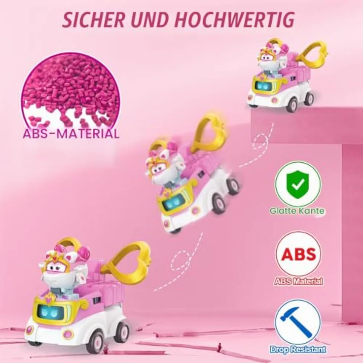Super Wings Verwandlungsroboter Sara, 15,5 cm 2-in-1 Fahrzeugspielzeug mit 5 cm Figur, rosa, für Kinder ab 3 Jahren – Bild 5