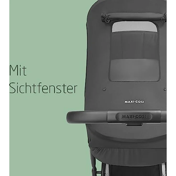 Maxi-Cosi Sonnenverdeck, kompatibel mit Maxi-Cosi Babywannen, Kinderwagen und Babyschalen, Sonnenschutzfaktor USF 50+, mit Sichtfenster, Baby-Sonnenschutz, Schwarz – Bild 3
