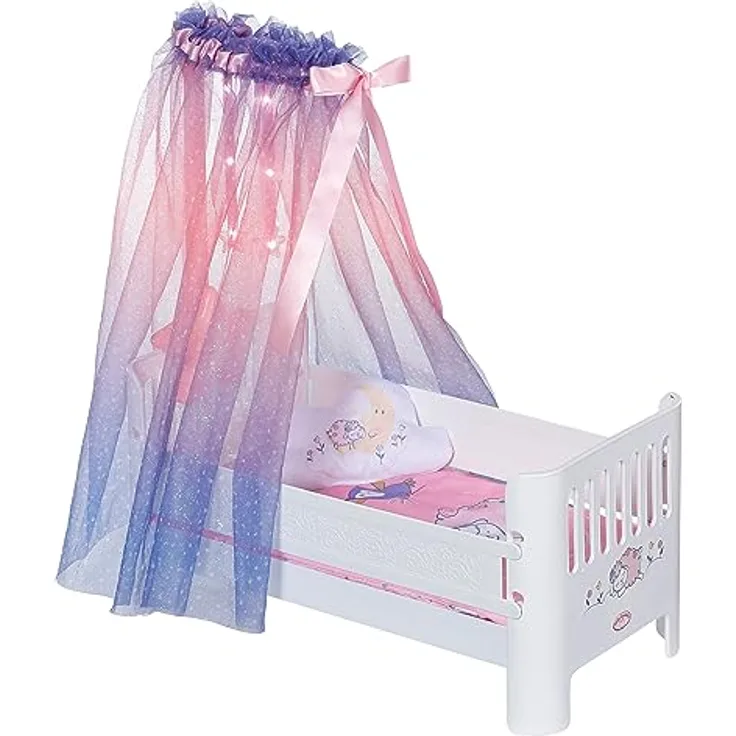 Baby Annabell, Puppenbett weiß, Baby Annabell Sweet Dreams Bett, Bett für Puppen mit Himmel, Leuchtsternen, Schlaflied, Matratze, Decke und Kissen, 710302, Zapf Creation, Klein