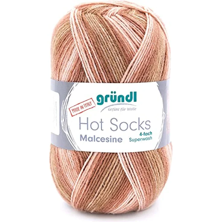 Gründl Hot Socks Malcesine (Sockenwolle aus 75% Schurwolle (superwash) und 25% Polyamid, Made in Italy, 4-fach Sockengarn, 100 g / 420 m, Nadelstärke: 2,5 mm - 3 mm, 1 x 100 g), kamel multicolor – Bild 1