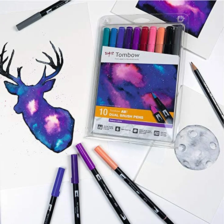 Tombow ABT Dual Brush Pen, Galaxy Colors, Stift mit zwei Spitzen, perfekt fürs Hand-Lettering und Bullet Journal, wasservermalbar, ABT-10C-3, 10er Set – Bild 2