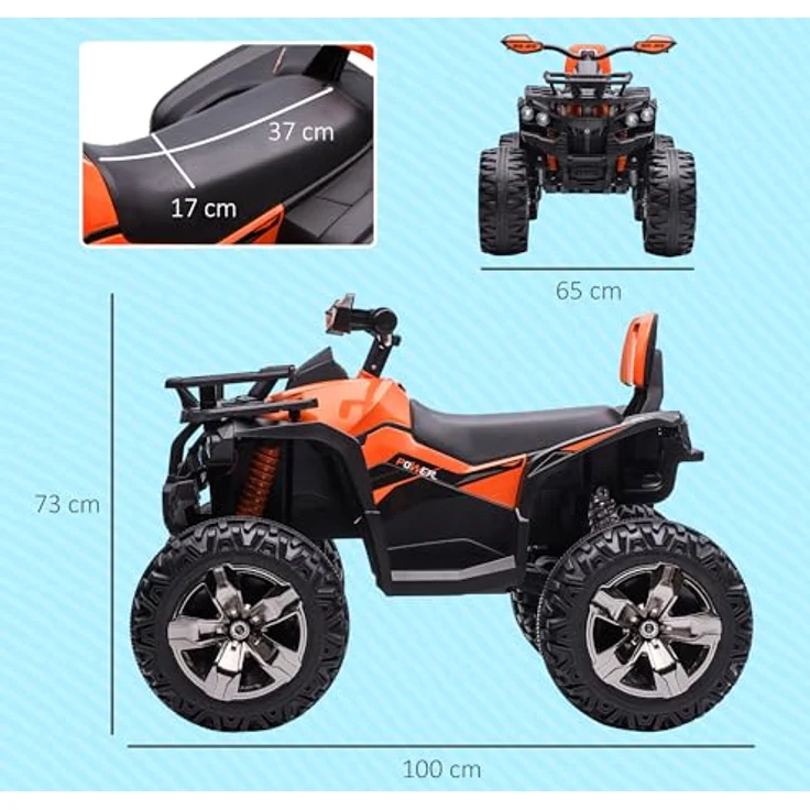 HOMCOM Elektro Quad für Kinder, 12V 10Ah Kinder Quad mit Vorwärts-, Rückwärtsfunktion, 2 Motor, USB-Anschluss, MP3-Musikplayer, Kinderfahrzeug mit Scheinwerfer 3-8 km/h, für 3-5 Jahre, Orange – Bild 5