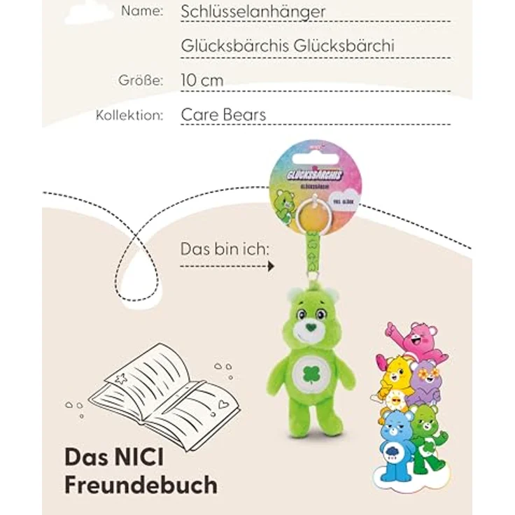 NICI Glücksbärchis Schlüsselanhänger Glücksbärchi, 10 cm, plüschig, kleegrün, mit Schlüsselring für Kinder und Erwachsene - 61373 – Bild 5