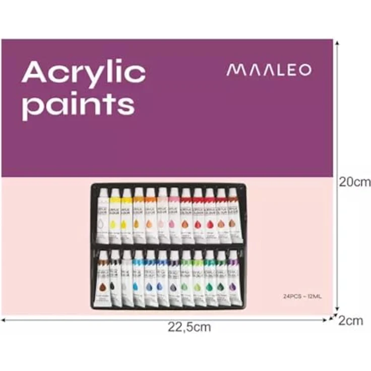 MAALEO Acrylfarben-Set 24 Tuben, je 12ml, ungiftige Malfarben für Kinder und Künstler, vielseitige Farbpalette – Bild 2