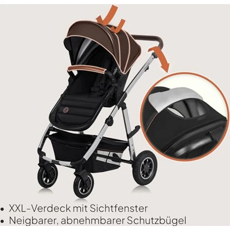 Lionelo Amber 3in1, Kinderwagen mit ADAC-zertifiziertem Autositz, umkehrbarem Sitz, großen Profilrädern und UPF50+-Sonnenschutz – Bild 7
