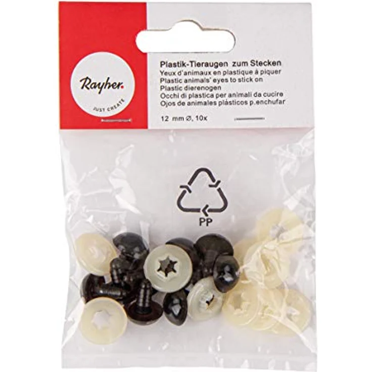 Rayher 8911105 Kunststoff Sicherheitsaugen zum Stecken, 12 mm ø, Btl. 10 Stück, dunkelbraun, für Amigurumis, Teddybären, Puppen – Bild 2