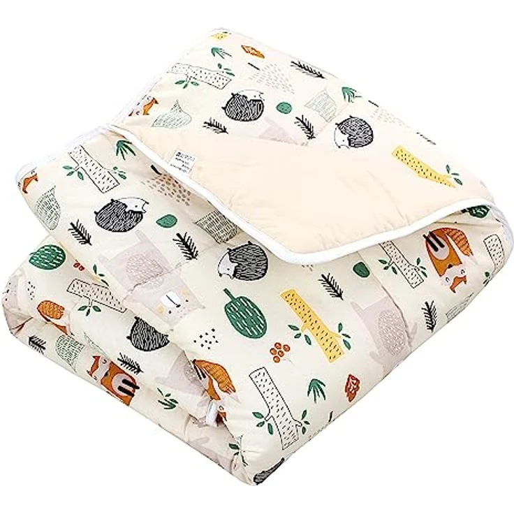 TupTam Krabbeldecke 120x120 cm, gepolsterte Spieldecke aus 100% Baumwolle, OEKO-TEX, weich & hautfreundlich, Farbe: Wald/Beige – Bild 1