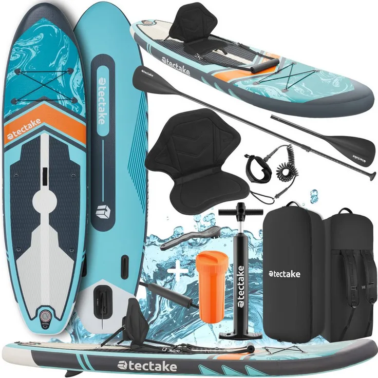 tectake SUP-Board Zenon, aufblasbares Stand-Up Paddle Board, Belastbarkeit 200 kg