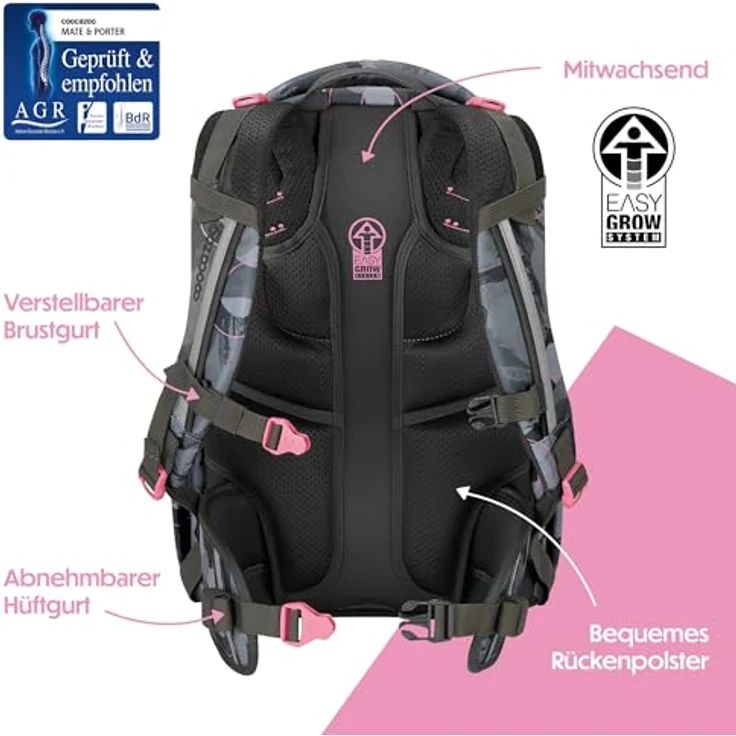 coocazoo JOKER Schulrucksack, 25 Liter, leichtes Design, mit EASY GROW SYSTEM, recycelte Materialien, inklusive Patch und Style-Sets – Bild 4
