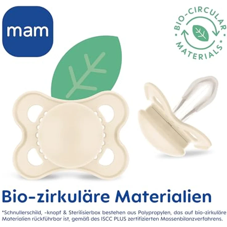 MAM Original Pure Schnuller im 2er-Set, zahnfreundlicher Baby Schnuller aus nachhaltigem & bio-erneuerbarem Material, Sauger aus MAM SkinSoft Silikon, mit Schnullerbox, 0-6 Monate, blau/beige – Bild 8