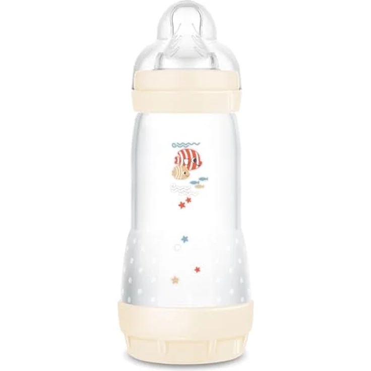 MAM Easy Start Anti-Colic Babyflasche (320 ml), Baby Trinkflasche mit Bodenventil gegen Koliken, Sauger Größe 2, Fisch/beige/zartrosa – Bild 1