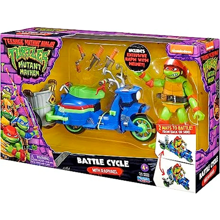 Merkloos TMNT Mutant Mayhem Ninja Battle Motor, Spielzeug-Sammelfigur mit Turtle Cycle und transformierbarem Seitenwagen, inklusive spezieller Waffen – Bild 6