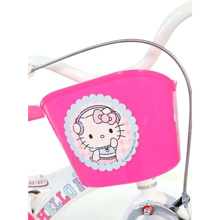 Dino Bikes 12 Zoll Hello Kitty Mädchenfahrrad, Stahlrahmen mit Caliper-Vorderbremse, inkl. Korb und Puppenhalter – Bild 4