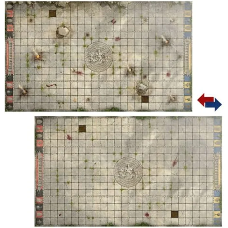 Warhammer Blood Bowl - Bretonnian Pitch & Dugouts, Doppelseitiges Spielfeld mit authentischem Bretonnischen Design und Unterstandskarten für Teammanagement – Bild 3