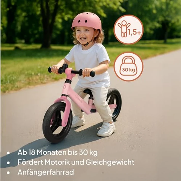 Lionelo Toni Kinder-Laufrad, 18 Monate - 30 kg, verstellbarer Sitz und Lenker, PU-Gummi-Räder 25 cm, rutschfester Griff, leicht 2,3 kg, Fußstütze, Klingel, Korb – Bild 2