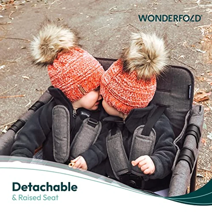 WONDERFOLD W4 4-Sitzer-Multifunktions-Quad-Kinderwagen, Grau mit abnehmbaren erhöhten Sitzen und verschiebbarem Verdeck – Bild 4