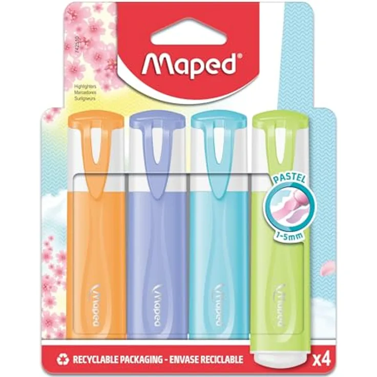 Maped - Textmarker FLUO PEPS PASTELL - 4 Textmarker in verschiedenen, leichten Pastelltönen