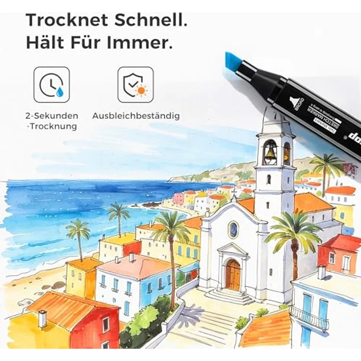 Tongfushop 80 Farben Alkohol Marker Set, Dual-Tip Filzstifte mit Chisel & Feinspitze, schnelltrocknend und permanent für Zeichnen, Design, Manga und Rendering – Bild 5