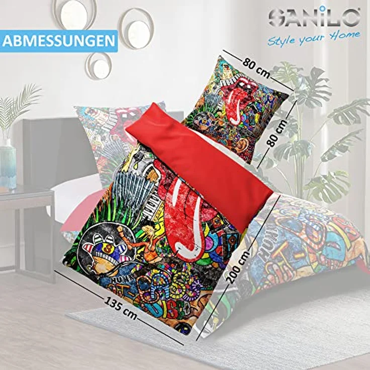 Sanilo® Bettwäsche 135x200 cm, 100% feinste Baumwolle, Oeko-TEX Zertifiziert, Graffiti Design – Bild 5