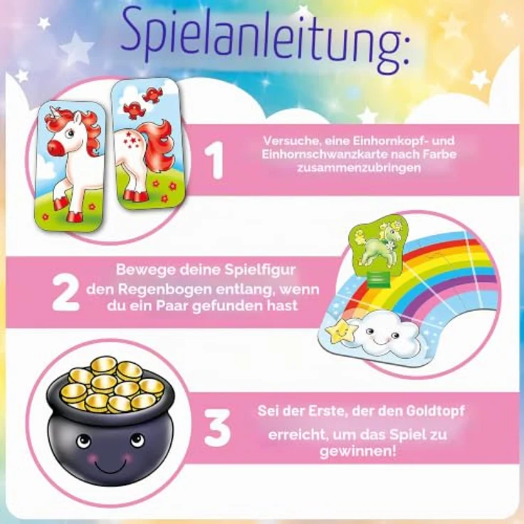 Orchard Rainbow Unicorns, Brettspiel für 2-4 Spieler, Regenbogen-Spielbrett zur Farbenzuordnung, empfohlenes Alter 3-5 Jahre – Bild 4