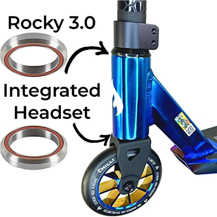 F26 Chilli Pro Rocky V3 Stunt-Scooter mit integriertem Headset in Schwarz/Blauchrome + Fantic26 Griptape – Bild 4