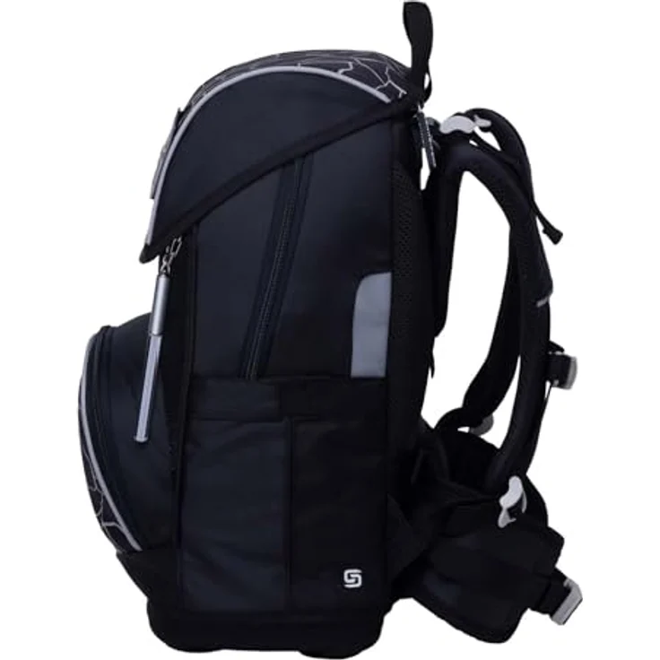 Schneiders Ergoplus 2in1 Schulranzen Set, 7-teilig, 22L, ergonomisches Tragesystem, reflektierende Elemente, LED-Leuchtstab, Dark Hunter schwarz – Bild 3