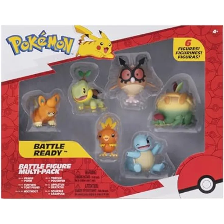 Pokémon Battle Figure 6er-Pack, 5 cm Figuren (Pawnii, Turtwig, Hoothoot, Torchic, Appletun, Squirtle) – offizielles Spielset für Kinder ab 4 Jahren