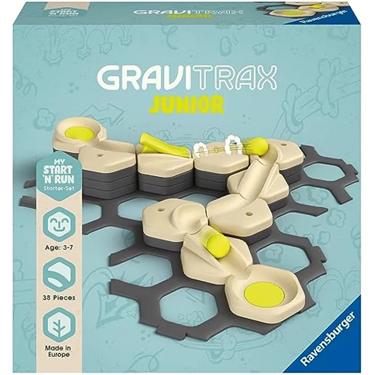 Ravensburger GraviTrax Junior Starter-Set S - Erweiterbare Kugelbahn für Kinder, Murmelbahn aus umweltfreundlichen Materialen mit Themenwelten, Lernspielzeug und Konstruktionsspielzeug ab 3 Jahren