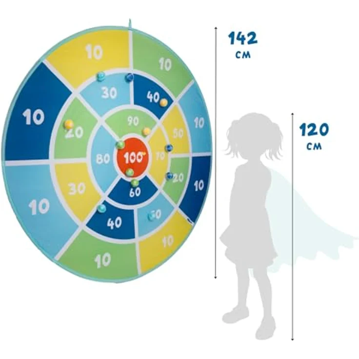 Alldoro XXL Dartscheibe, 142 cm Durchmesser, faltbare Pop-Up Dartscheibe mit 12 Klettbällen und Tragetasche – Bild 7