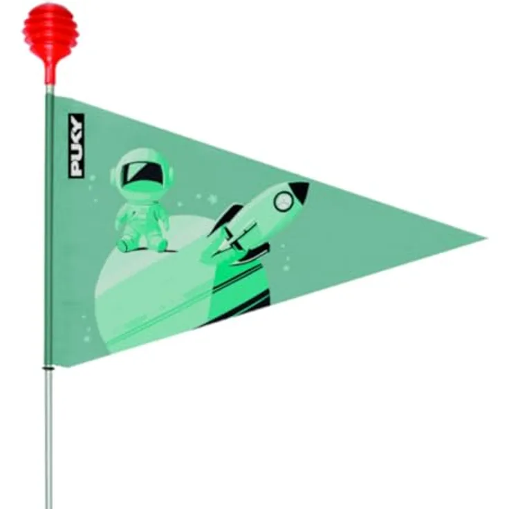 PUKY SW3 Sicherheitswimpel für Kinderfahrräder, faltbare Fahrradflagge mit rotem Safety-Prallschutz und buntem Fähnchen, hohe Sichtbarkeit im Straßenverkehr, grün