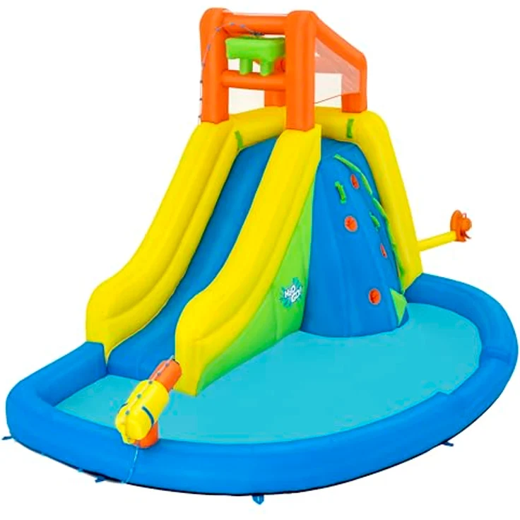 Bestway H2OGO! Mega-Wasserpark Wasserberg, 435 x 286 x 267 cm, für 5 Kinder, inklusive Rutsche, Kletterwand, Wasserkanone und Dauergebläse, PVC-beschichtetes Polyester, ab 5 Jahren, mit Reparatur-Set und Aufbewahrungstasche – Bild 1