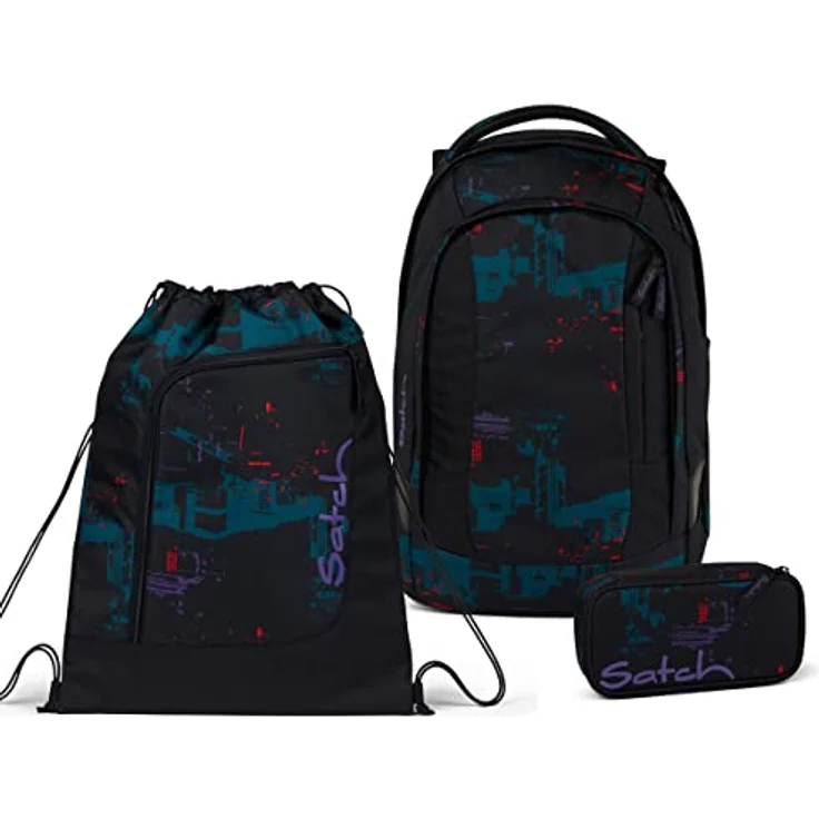 Satch Pack Schulrucksack Set 3tlg. mit Schlamperbox und Sportbeutel, 30 Liter, Night Vision, 100% Recyclingmaterial – Bild 1